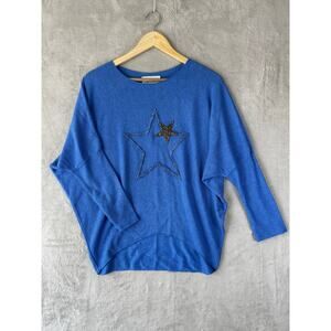 Brand Bazar Angora Wool Blend Star Sweater Size 10 Blue Oversized Made in Italy